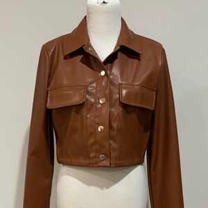 Luxe Brown Women's Cropped Leather Jacket